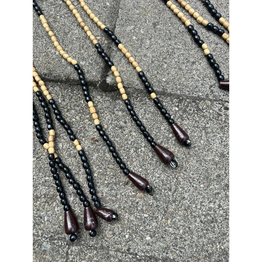 Vintage 60s 70s Wooden Beads Doorway Hand Beaded Curtains Hippie 36